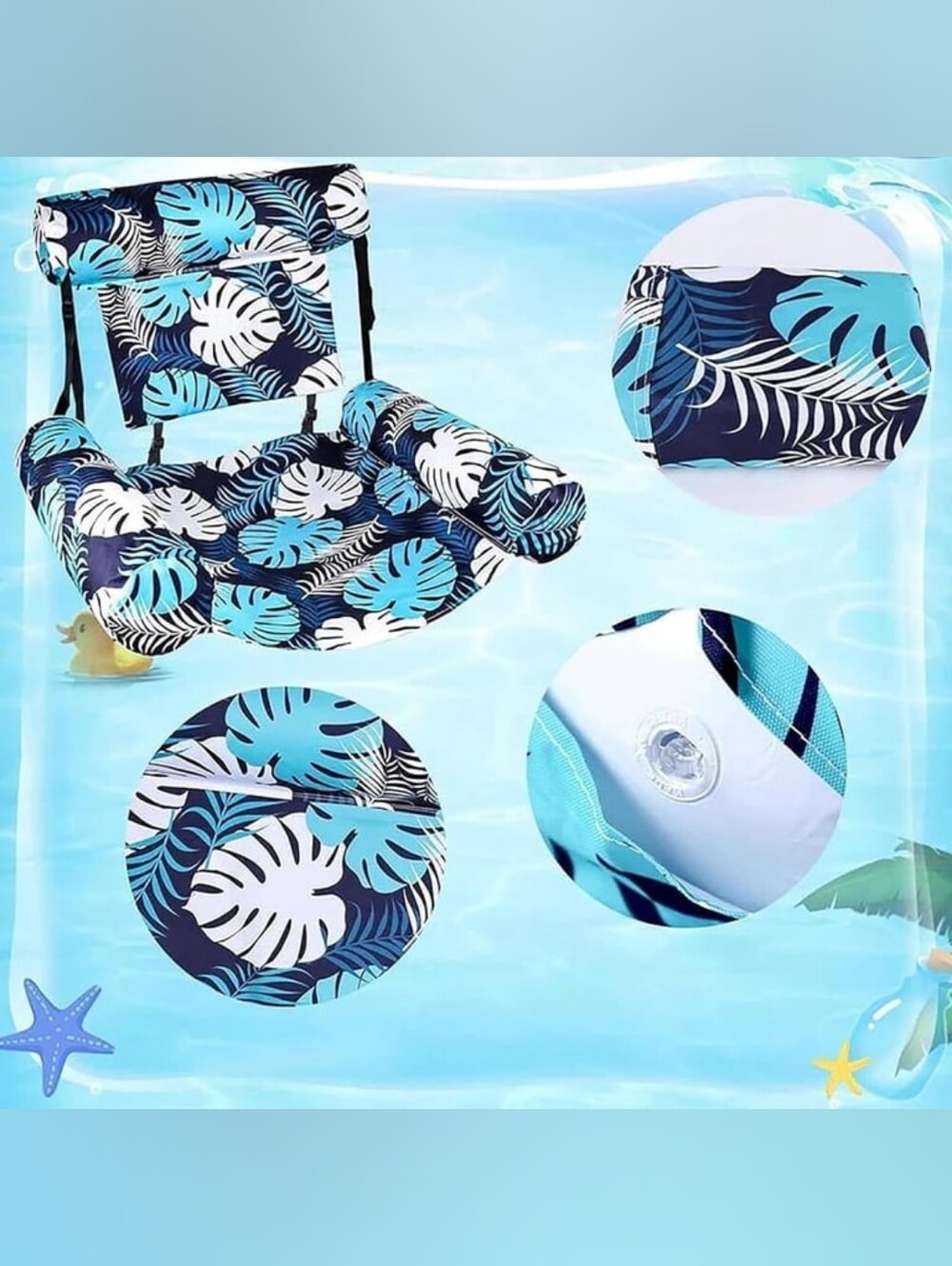 One-Piece Floating Seat in Blue Tropical Leaf Print